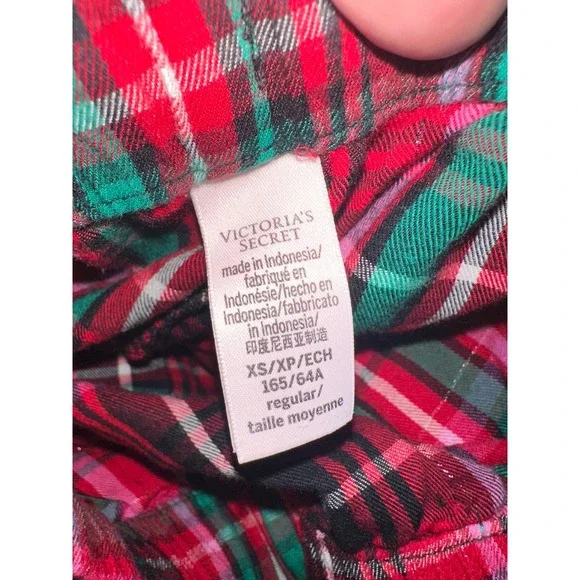 Victoria's Secret Plaid Pajama Set Long Sleeve Button Down XS Red Green Sparkle - Picture 6 of 7